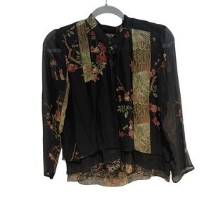 Citron Black and Gold Asymmetrical Long Sleeve Blouse